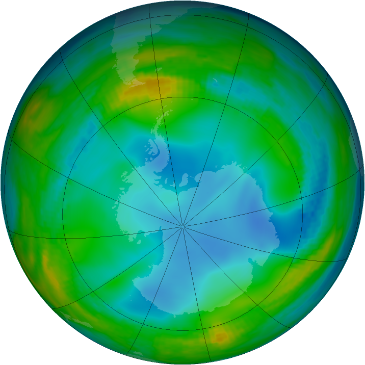 Antarctic ozone map for 03 July 1986